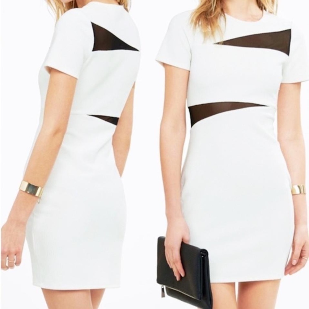 NEW Express black/white mesh midi bodycon dress